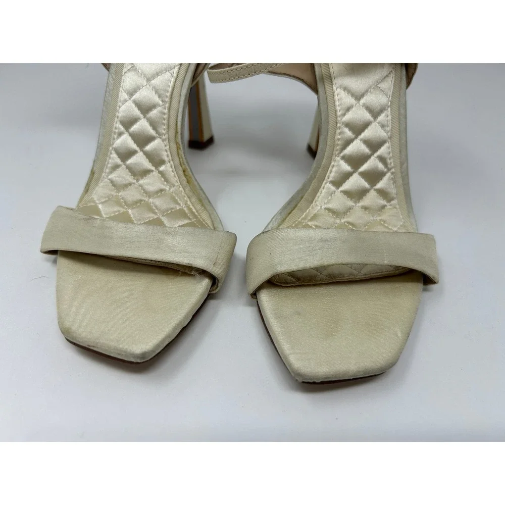 Sam Edelman Womens Ivory Satin Floral Feather Ankle Strap Heel Sandals Square 6
